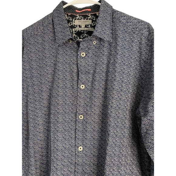 Ted Baker Mens Blue Floral Print Cotton Button Down Shirt Size 6 2XL RO10549 - Picture 3 of 10